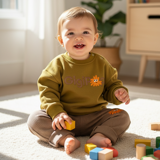 Green GigiPop Sweatshirt with Brown Pants