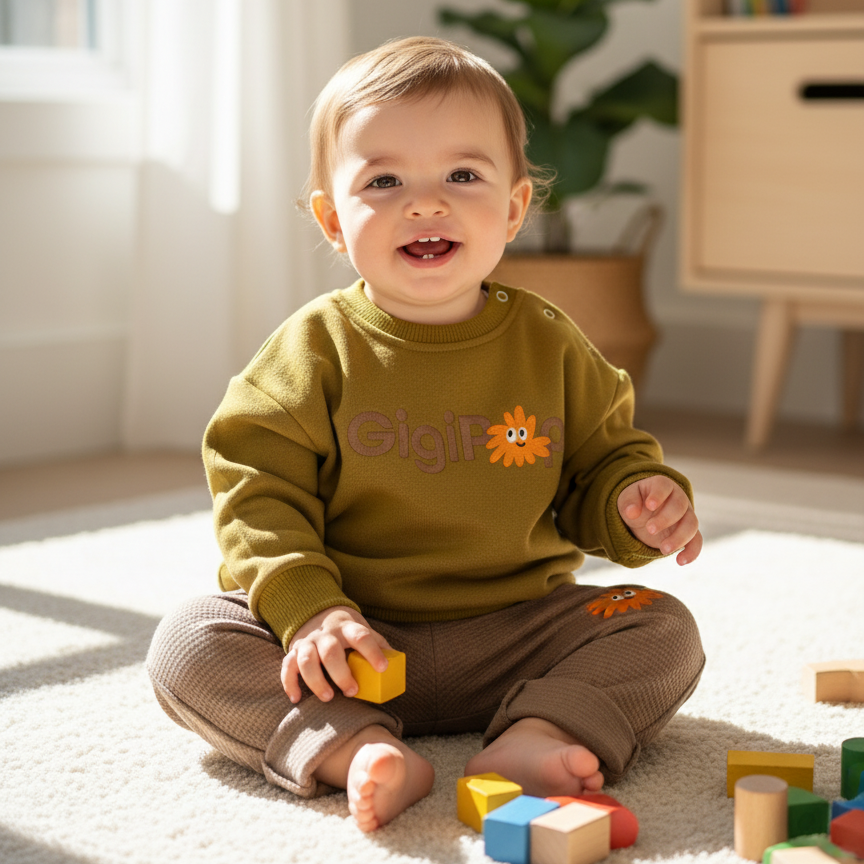 Green GigiPop Sweatshirt with Brown Pants