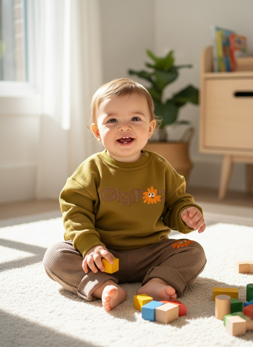 Green GigiPop Sweatshirt with Brown Pants